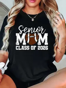 Senior Football Mom Football Mama Game Day Class of 2026 T-Shirt women's graphic tees