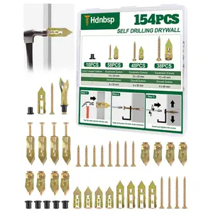 154 count Self Drilling Drywall Anchors No Drill, 3 Sizes Metal Drywall Anchors and Expansion Screws Kit for Sheetrock - Zinc Plated Steel Holds 100LBS+ for Wall Decors, Mirror, Frames, Picture, TV Mount