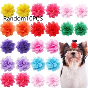 Multicolor Chiffon Flower Dog Hair Clips, Non-Slip Pet Hair Barrettes, Cute Puppy Photo & Grooming Accessories