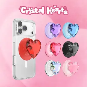 Crystal Hearts PopGrip for MagSafe - Magnetic Phone Grip & Stand, Swappable Top, Wireless Charging, Compatible with All PopMounts, Secure Grip, Hands-Free Use - Smartphone