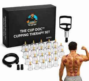 Cup Doc Cupping Therapy Kit | Manual Massage Tool for Back Pain Relief & Muscle Recovery | 12PC & 24PC | Hand Pump, Hose, Magnets Included | At-Home Athletic Recovery & Self Care Set