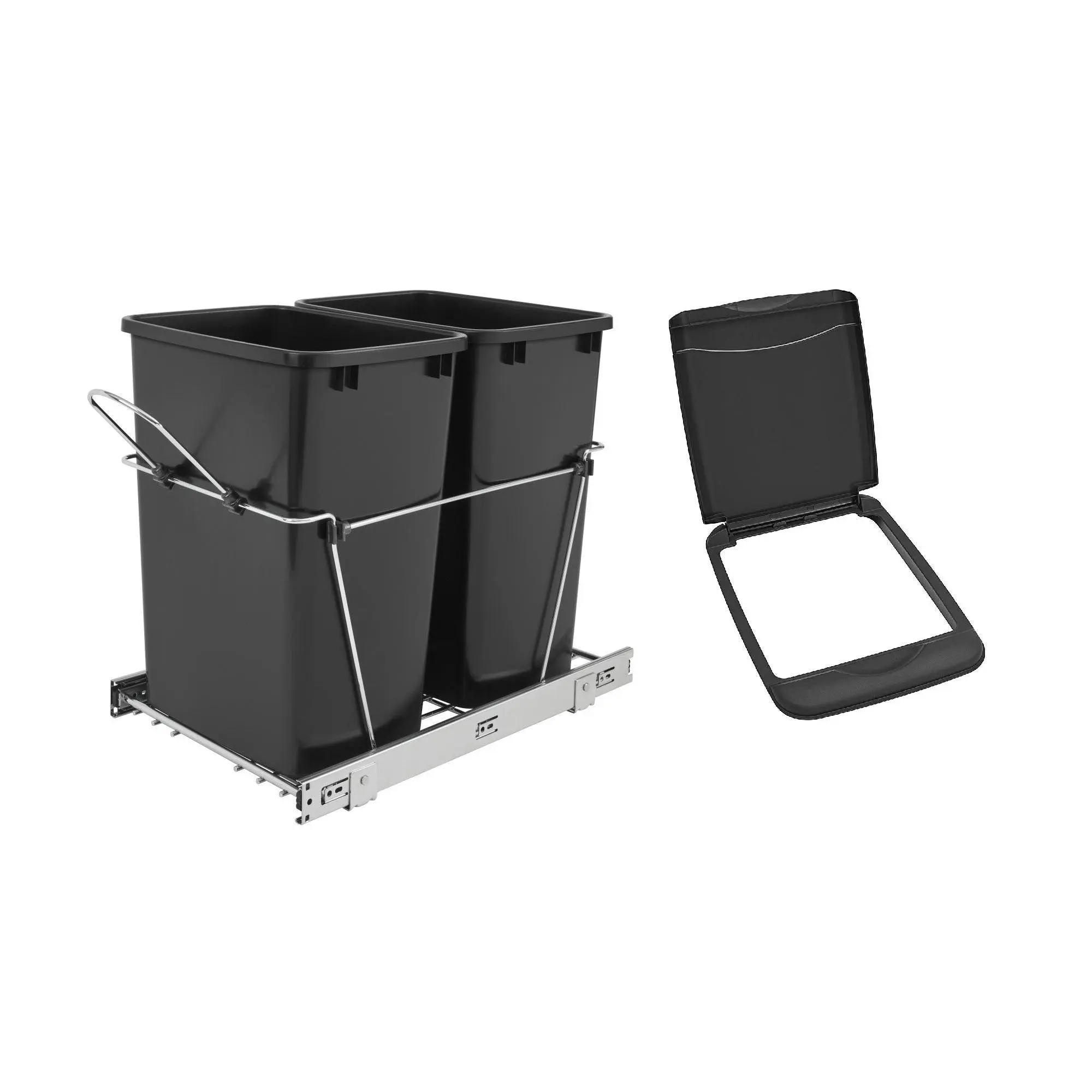 Rev-A-Shelf Double 35 Qt Pull-Out Waste Bin Containers & Flip Top Waste Bin Lid Kitchen Cabinet Plastic Slide Rev-A-Shelf Double 35 Qt Pull-Out Waste Bin Containers & Flip Top Waste Bin Lid Kitchen Cabinet Plastic Slide