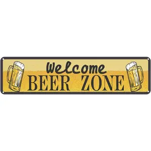 Welcome Beer Zone Tin Sign Vintage Decor Home Bar Cave Wall Decoration Beer Metal Street Sign 4x16 Inch Room