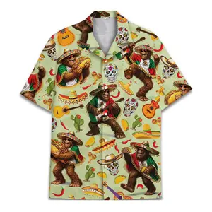 Men's Taco Bigfoot Hawaiian Shirt, Funny Feline Fiesta Vacation Button Down