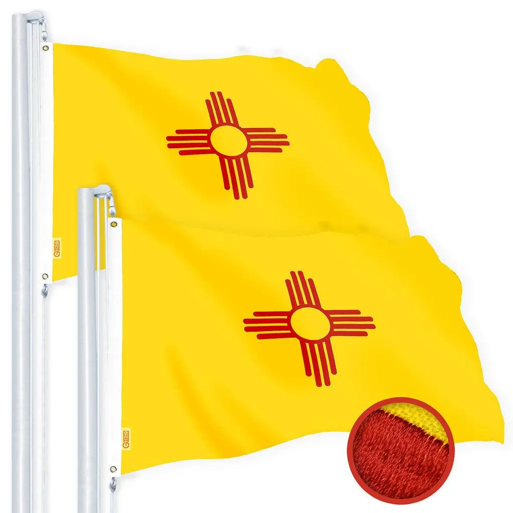 G128 2 Pack: New Mexico NM State Flag | 3x5 Ft | Embroidered 220GSM SPUN POLYESTER - Embroidered Stars, Sewn Stripes, Brass Grommets, Indoor/Outdoor, Vibrant Colors, Heavy Duty SPUN POLYESTER