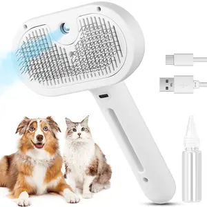Three-In-One Cat Steam Brush, Pet Hair Remover and Grooming Spray Comb, Water Mist Spray Brush with Release Button, for Cats and Dogs, Grooming Accessories