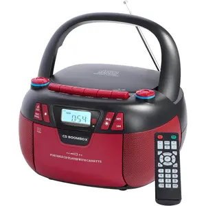 Boombox CD Player with  and Cassette Player | Portable AM/FM Radio, MP3/USB/AUX Input, Stereo Sound System with Recorder, AC &   for  & Outdoor (RED)
