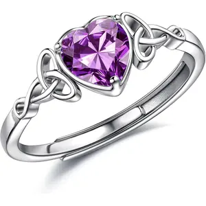 MILACOLATO 925 Sterling Silver Rings for Women Adjustable Heart Birthstone Celtic Knot Ring Engagement Ring Wedding Promise Ring Thumb Rings for Women Girls Anniversary Jewellery Gifts with Gift Box, Heart Shaped Ring, Hypoallergenic Jewelry summerwins