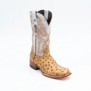 TANNER MARK WOMEN’S Ostrich Print Orix Cowgirl Boots Whit Indians Bone