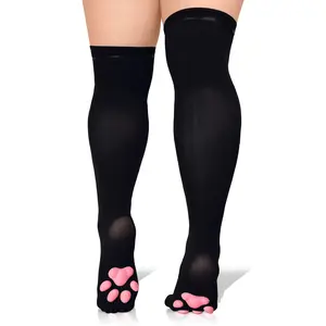 CuteStreet Plus Size Thigh High Cosplay 3D Paw Pad Silicone Paw Over The Knee Silk Stockings