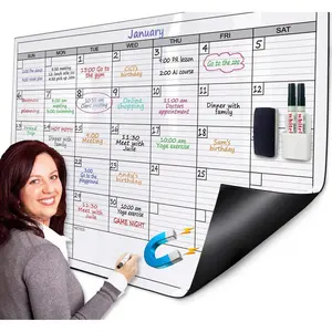 -Receptive Dry Erase Monthly  White Board Calendar for Wall 38x50, Big Whiteboard Calendar with Iron Sheet Backing-Works with  Markers Eraser, Giant Blank Poster with Square