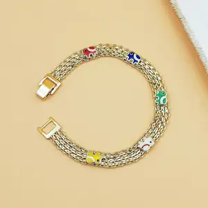 14K Gold Plated Multi-Layer Chain Bracelet with Colorful Enamel Lucky Elephant Charms - Good Luck Statement Jewelry for Women