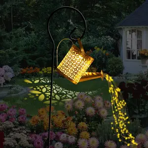 Solar Watering Can with Lights, Small Outdoor Lanterns Hanging  Garden Decor, Retro Metal Kettle Solar Light for Table Patio Yard Pathway Walkway (with Install String Light)