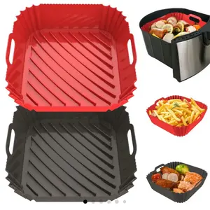 Kitchen Appliance Parts 2 Packs Silicone Airfryer Liners 4-10 Qt Red & Black Non-Stick Cooking Baking Trays for 4-10 Quart Appliances