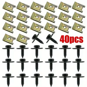 40/10pcs Chassis Engine Guard Metal Nut/Screw Washers U-shape Clip For BMW E46 E92 E90 F10 Car Fender Bumper Cross Head Screws