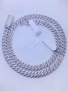 Iced Cuban Link vvs Diamond Hip Hop 14mm Moissanite Cuban Chain Luxury Glamour Jewelry, Fashion Trend Personality Hip Hop Necklace, High-End Holiday Birthday Gift