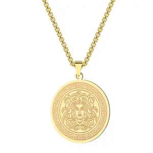 Unisex Minimalist Gold-Plated Round Pendant Necklace & Hypoallergenic Anchor Cuban Link Bracelet, Trendy Exquisite Fashion Costume Jewelry Gift for Summer Beach jade tiktokshopspringglowup, Hypoallergenic Jewelry, Trendy Jewelry