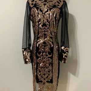 Patterned Gold Sequin Night-Out Dress