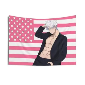 Gojo Satoru Pink Jujutsu Kaisen Wall Banner - Anime American Flag Poster, Otaku Room Decor - American Flag Style, Otaku Room Decor.