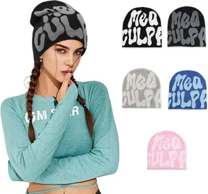 Y2k Beanies for Women Man,MEA Culpa Beanie   Design, Y2K Knitted Hat Suitable for  Seasons Wearing