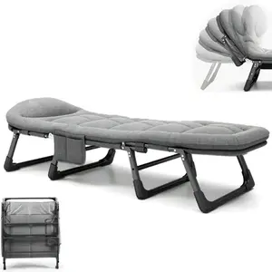 [6-Speed Adjustable Sleeping Bed]  Folding Camping Bed, Portable Folding Bed, Comfortable Mattress And Pillow, Breathable Fabric, Thick Steel Frame, Free Blanket And Eye Mask, Nap Nap Bed, Single Companion Bed, Suitable For Outdoor Office Home Use.