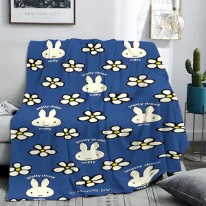 Luxury Blue Miffy Rabbit Blanket, Ultra Soft Flannel Throw, Warm Microfiber 280gsm, Perfect for Bed Sofa Couch, Winter Nights Relaxation