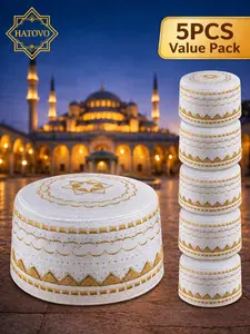 5-Pack Base Lines Star Top Prayer Hats, Elegant Lightweight Breathable, Ideal for Daily Prayers, Eid, Weddings, Religious Events