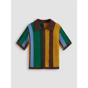 Cider [size 2-10] Knit Collar Colorblock Striped Cardigan