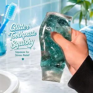 Stress Relief Toy, Blue Glitter Toothpaste-Shaped Squishy Fidget Toy, Soft Squeeze Sensory Play Toy, Easy to Hold Handheld Desk Fidget for School, Office and Work Breaks, Fun Squeeze Toy Gift for Kids, Teens, Adults, Teachers and Office Workers