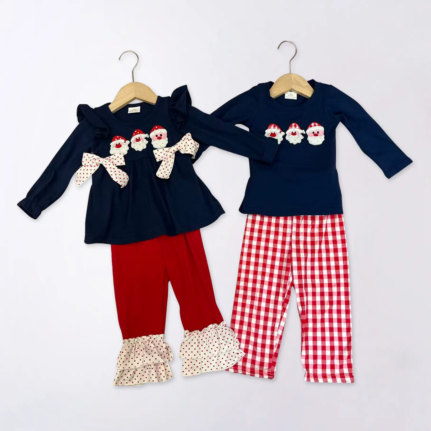 Christmas embroidery Santa Siblings Outfits