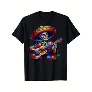 Summer T Shirt Funny Cinco De Mayo Skeleton Skull Fiesta Sombreros Guitar T-Shirt
