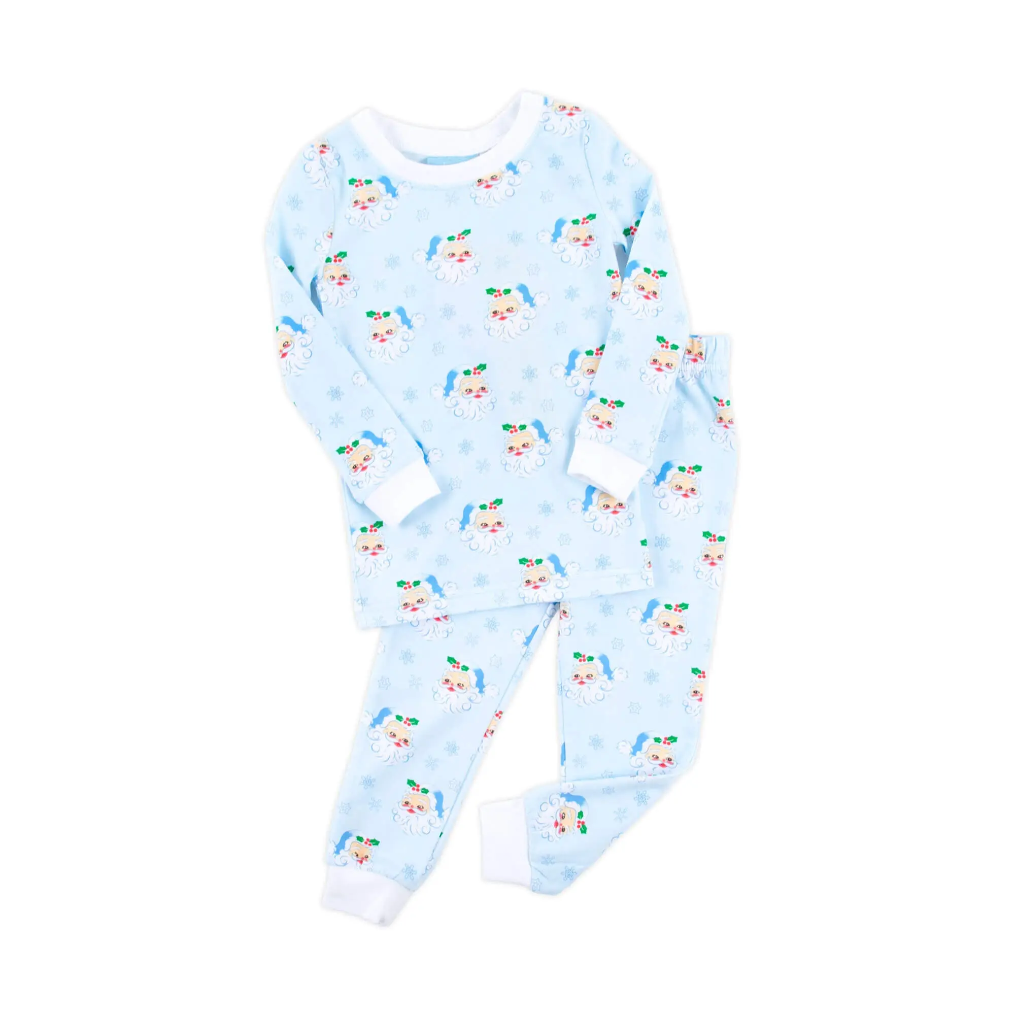 Classic Whimsy Kids' Vintage Santa Print Blue Sleepwear - Happy Holiday 2-Piece Adorable Christmas Pajama Set