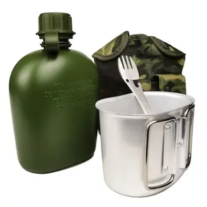 Tactical Military Canteen Kit with Camo Cover, 1L Portable Water Bottle Set for Camping, Hiking, Survival & Outdoor Adventures