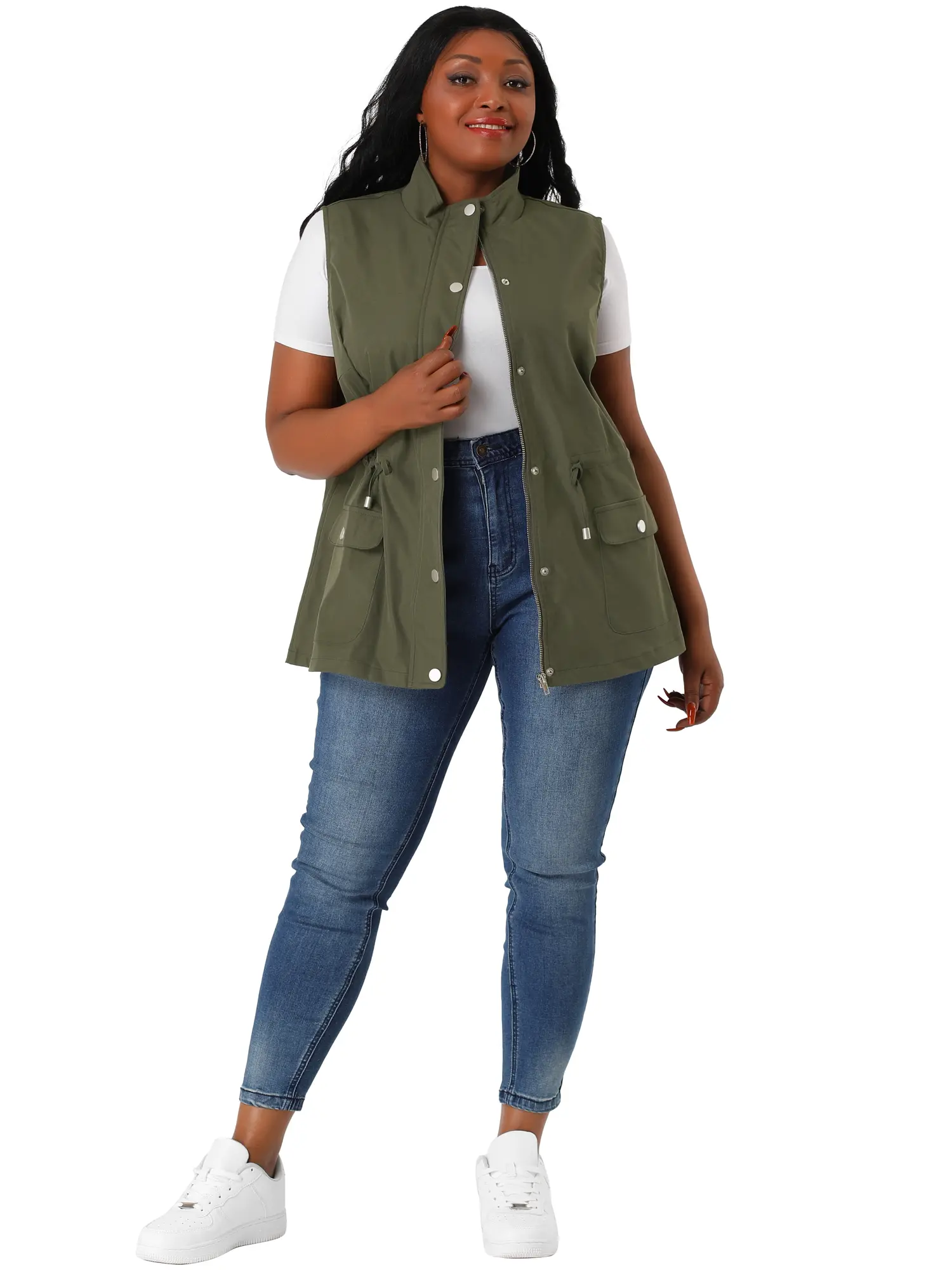Agnes Orinda Plus Size Jackets Lightweight Sleeveless Anorak Cargo Vest