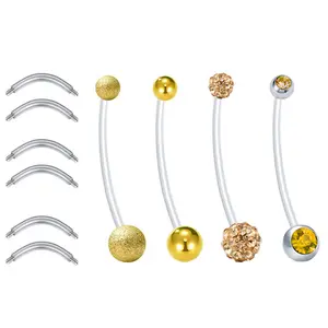 OIDEA Pregnancy Maternity Belly Button Ring 14G Flexible Bioplastic Sport Body Piercing Jewelry Cubic Zirconia Rhinestone Diamond