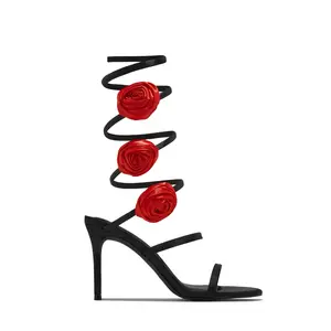 Raisa Around The Ankle Coil Heels - Black/Red