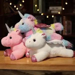 Seven-Color Light-Up Unicorn Plush Toy – Lying Pose Angel Little Pegasus Cuddle Pillow
