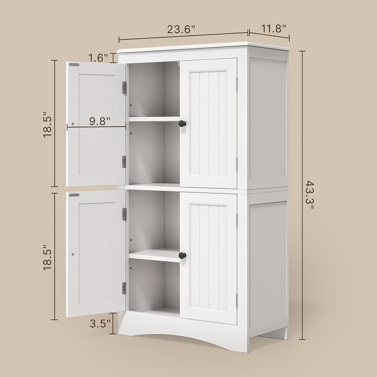 Gizoon 43" Kitchen Pantry Cabinet Bathroom Storage Unit with Adjustable Shelves and 4 Magnetic Doors Floor Cabinet for Kitchen Living Room