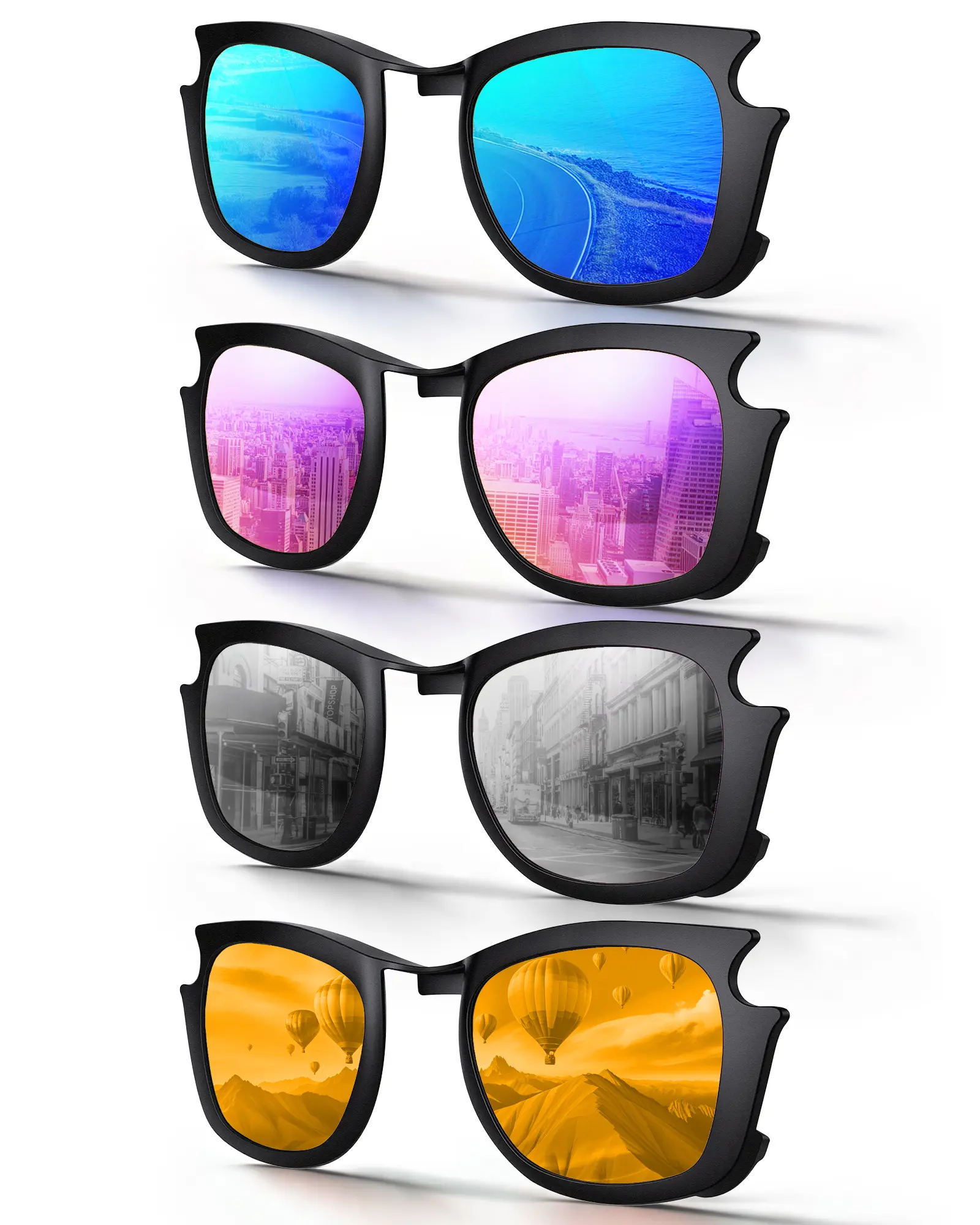 4PCS Polarized Clip-on Lens for Ray-Ban Meta Wayfarer Gen 2 RW4006/RW4012, Matte Black Frame, Multi Color