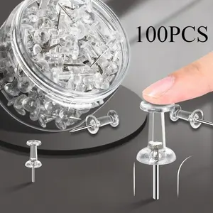 100pcs Transparent Push Pins, Flat Head Plastic Nails, Steel Needle Tips, Ideal for Bulletin Boards, Corkboards, Photos, Calendars, Maps