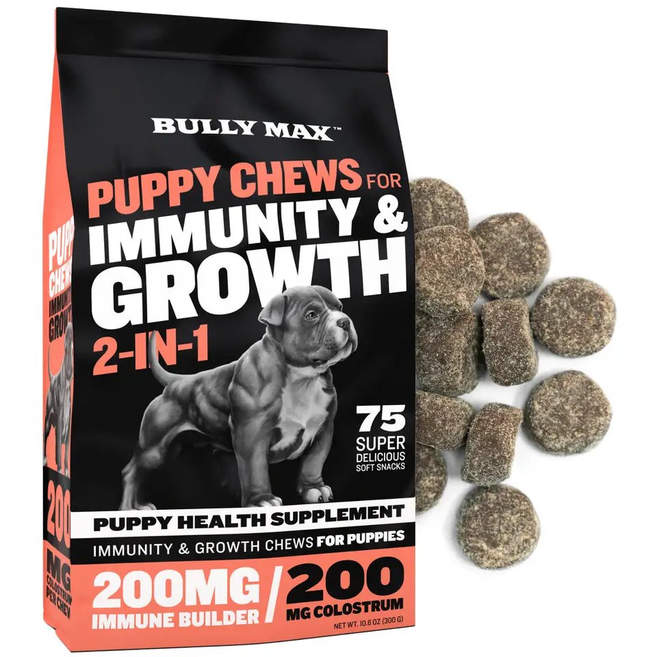 Bully Max Puppy Chews – Dog Supplement for Immunity, Growth, Digestive Health, and Muscle Support with Colostrum