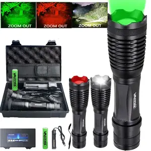 High Power 350 Yards Zoomable Flashlight with Remote Control Switch and Gift Box - Green, Red, White, Light for Night Hunting, Fishing, Camping, And Beekeeping, Carry Box And 18650 Rechargeable Battery Included, Best Gifts for Men