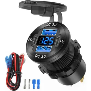 78W 12V USB Outlet 4 Port  Charger Socket, Dual PD USB C and Dual Quick Charge 3.0 Port  Charger with Voltmeter DIY Kit  for  Boat Marine  RV ATV  Golf Cart, etc
