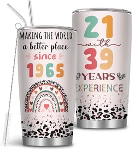 60th Birthday Gifts for Women, 60 Year Old Gifts Ideas for Woman, 20oz Stainless Steel Since 1965 Tumblers with Brush & Straw, Thanksgiving Christmas Birthday Gift for Her, 1 PCS