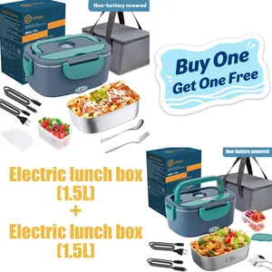 Black Friday Electric Lunch Box Food Warmer Adult Heated Lunch Box 1.5L 1.8L 80W Food Warmer Lunch Box Portable 12V/24V/110v (For Work/Car/Truck) with Fork, Spoon and Warming Bag