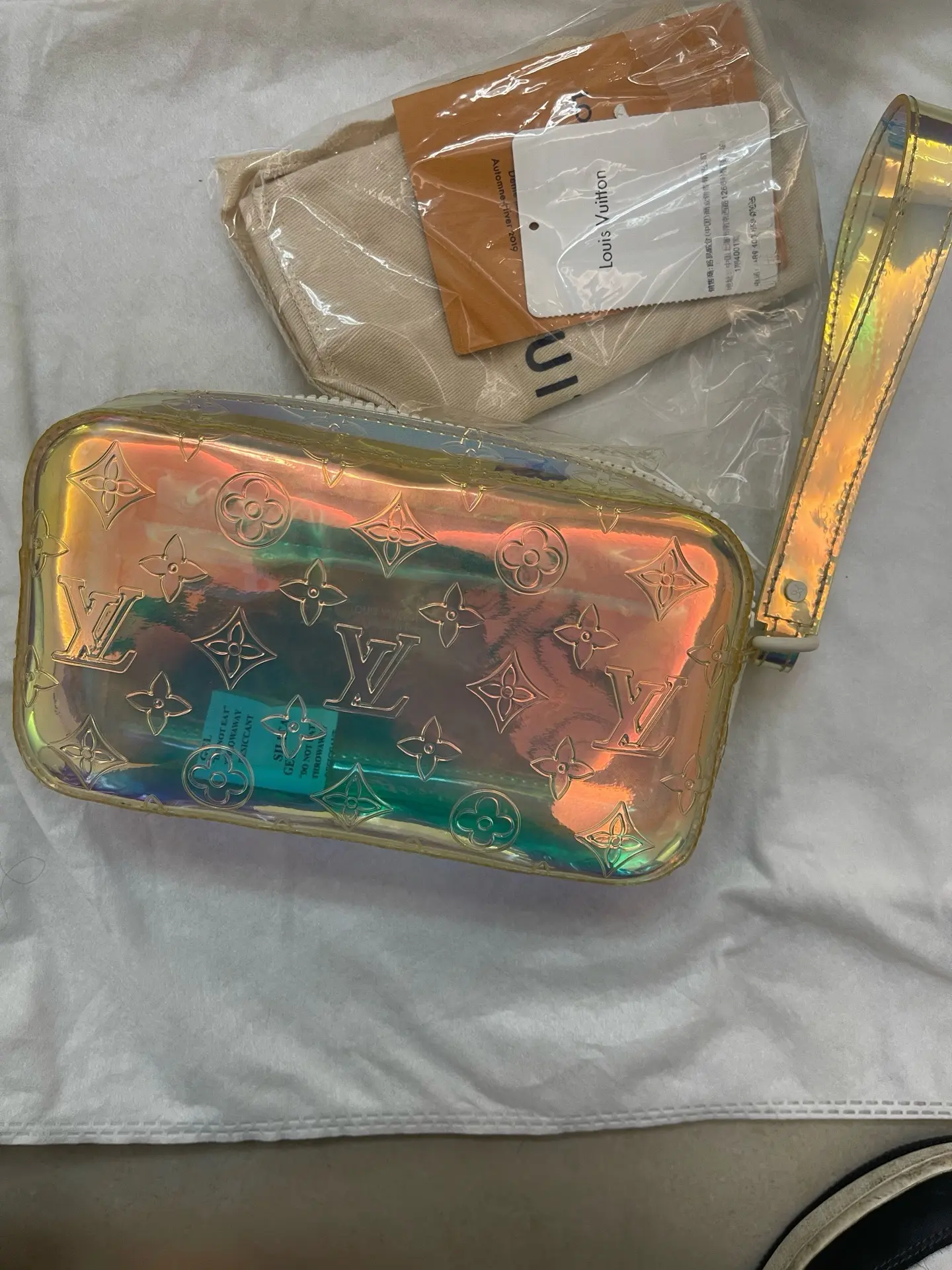 Pre-owned Louis Vuitton Pre Loved Authentic Iridescent Monogram PVC Pouch Wristlet