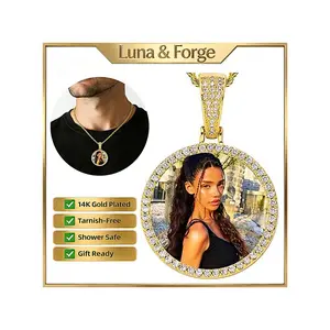 DIY Custom Memorial Photo Necklace - Hip-hop Diamond-Encrusted Large Round Circular Frame Pendant target valentines day 2026  men women accessories