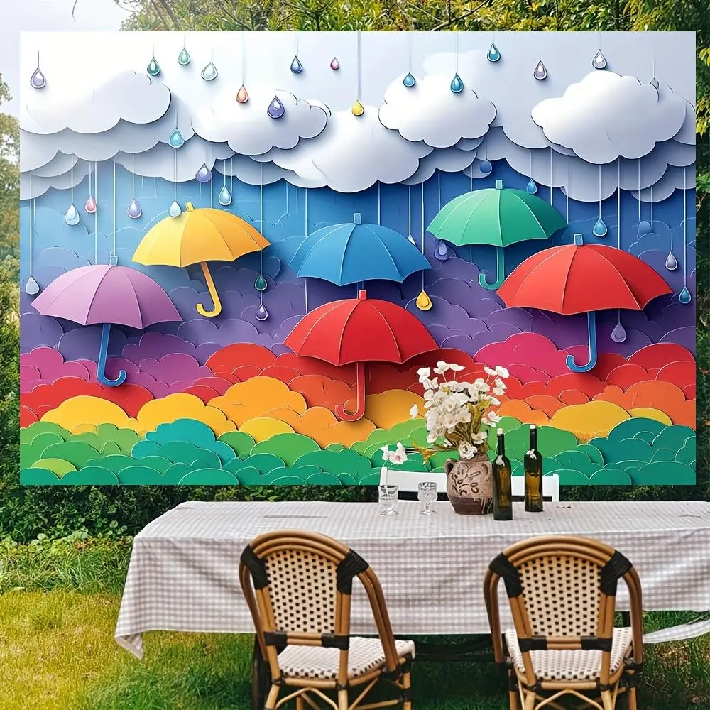 1pc Glam Durable 2D Flat Umbrella Rain Wall Decor - Vibrant Polyester Backdrop, Soft Texture, No Electricity Needed, Indoor/Outdoor Textile Soft Furnishing Ornament, Party Decor