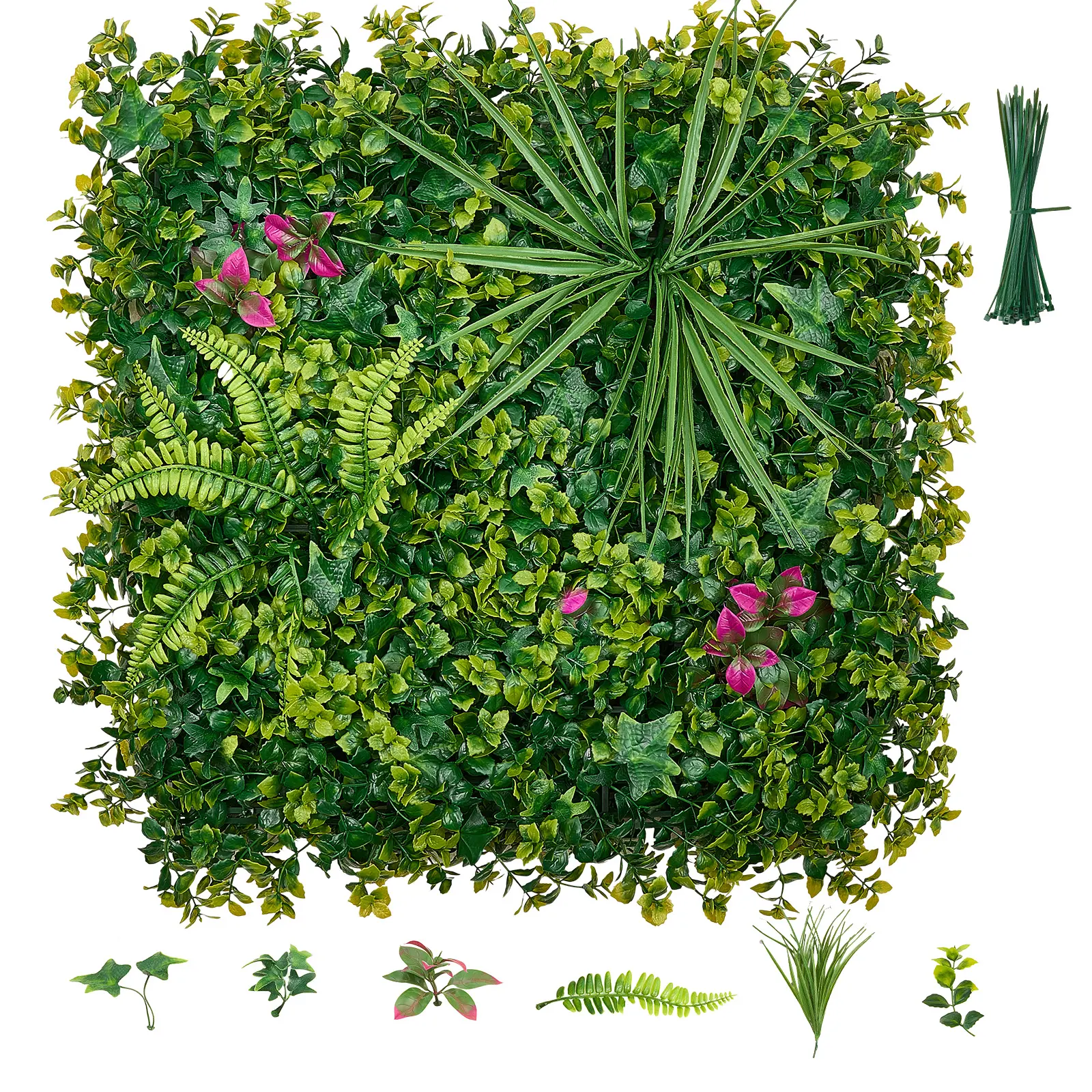 VEVOR 16PCS 20x20 in Artificial Flower Decoration Box Set, Sunproof Faux Grass Boxwood Panels with Layered Leaves & PE Mesh, Event-Ready Backdrop Privacy Screen Hedge Fence for Outdoor Garden, Wedding Decor#BacktoSchool