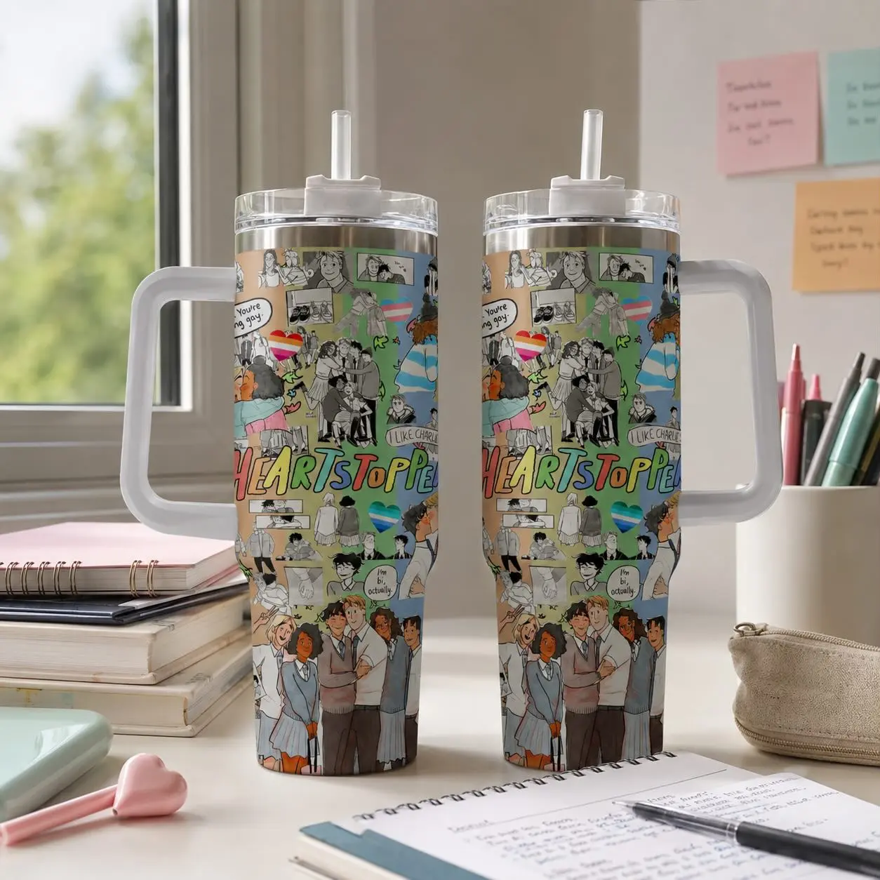 Heartstopper 20oz 40oz with Handle Merch Stainless Steel Insulated Travel Mug Fan Gift Water Bottle Cup